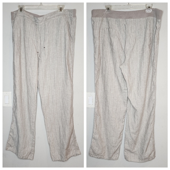 M&S Love Linen Grey Silver Stripe Flowy Pull On Pants. Women's size 12 long. - Picture 1 of 17